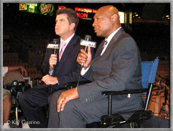 Marvelous Marvin Hagler with Brian Kenny on set for ESPN as Boxing Analyst
<br />
Friday Night Fights show on July 20, 2007 in Los Vegas.